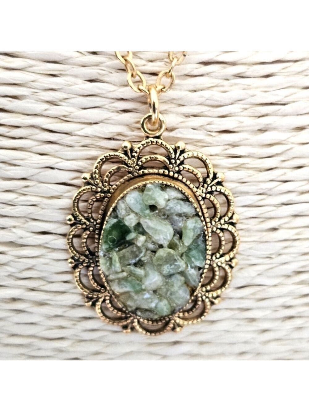 VINTAGE Gold Plated Druzy Necklace With Chain